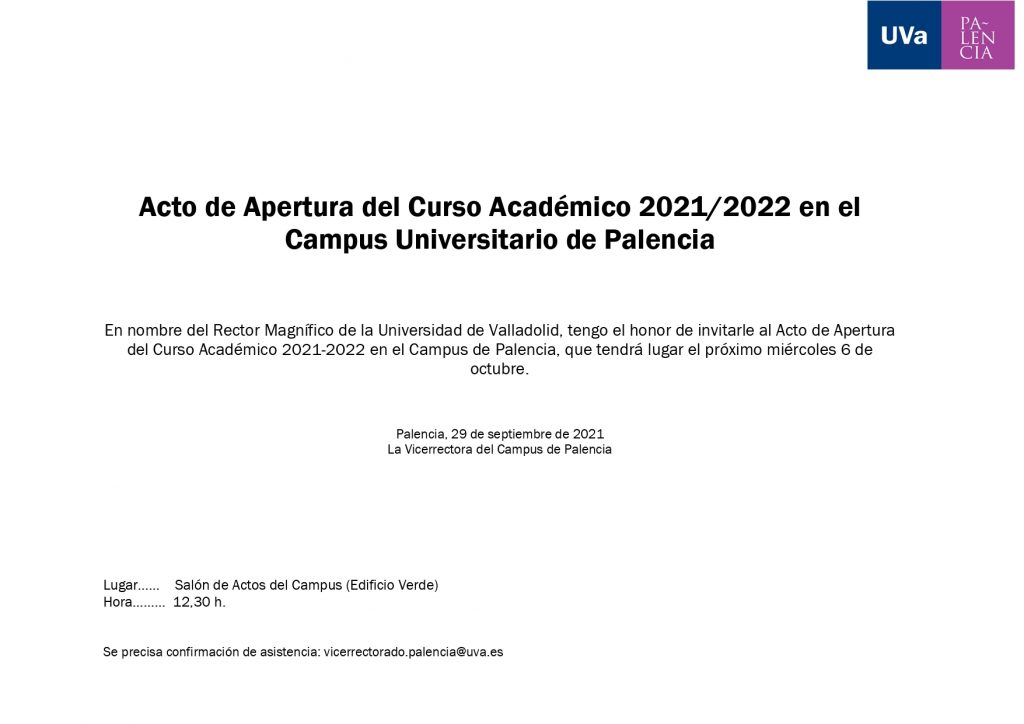 Invitación Acto Inauguración Curso Académico
