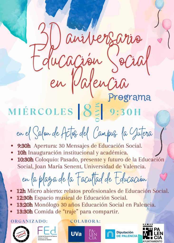 Programa del 30 aniversario de Educación Social en Palencia.