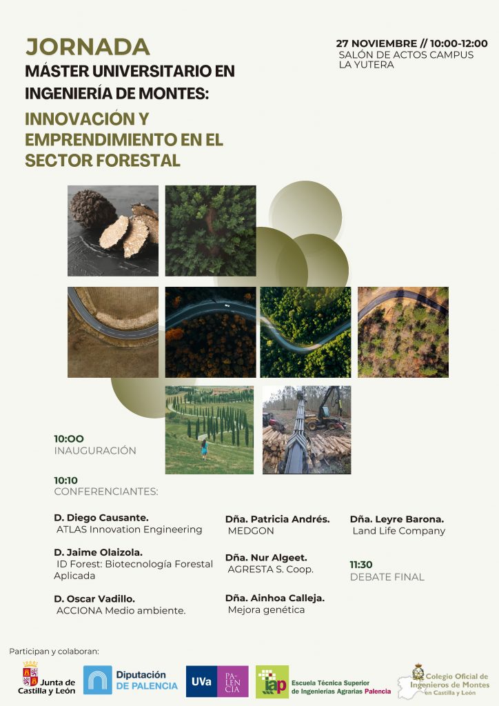 Cartel de la jornada de innovación y emprendimiento en el sector forestal.