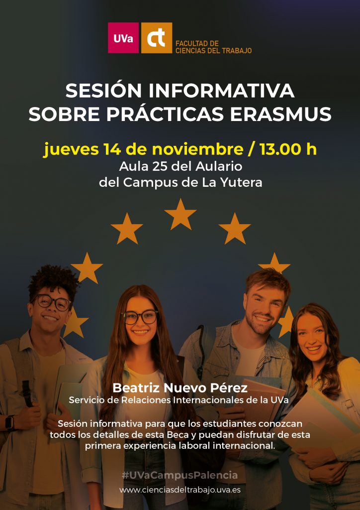 Cartel de la sesión informativa sobre prácticas Erasmus.