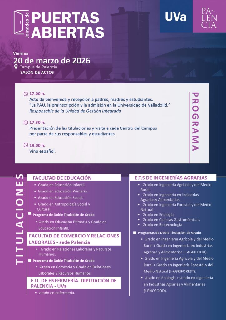 Cartel de la Jornada de Puertas Abiertas 2026 del Campus de Palencia
