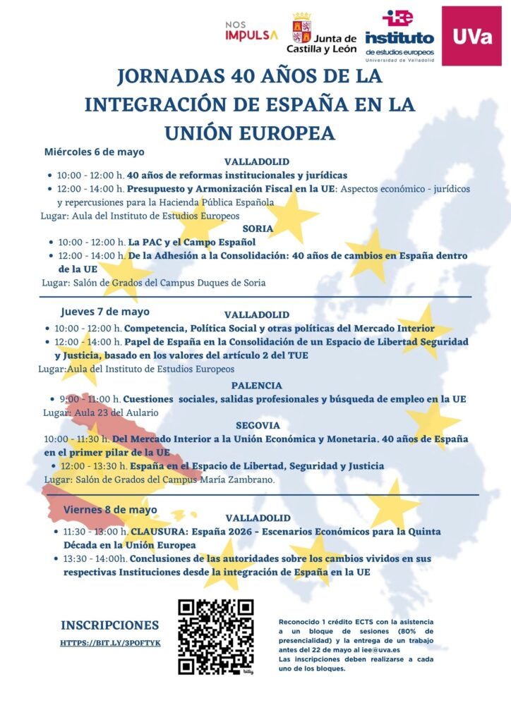 Cartel de las Jornadas 40 años de integración de España en la Unión Europea.