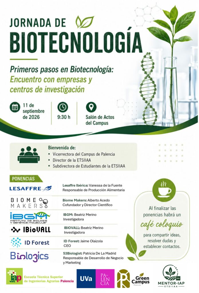 Cartel de la jornada de Biotecnología en el Campus de Palencia.