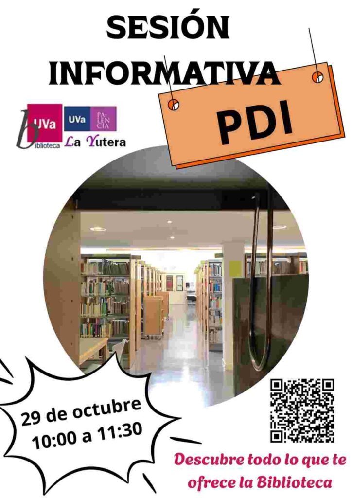 Cartel de la sesión informativa para el PDI de la Biblioteca del Campus de Palencia.